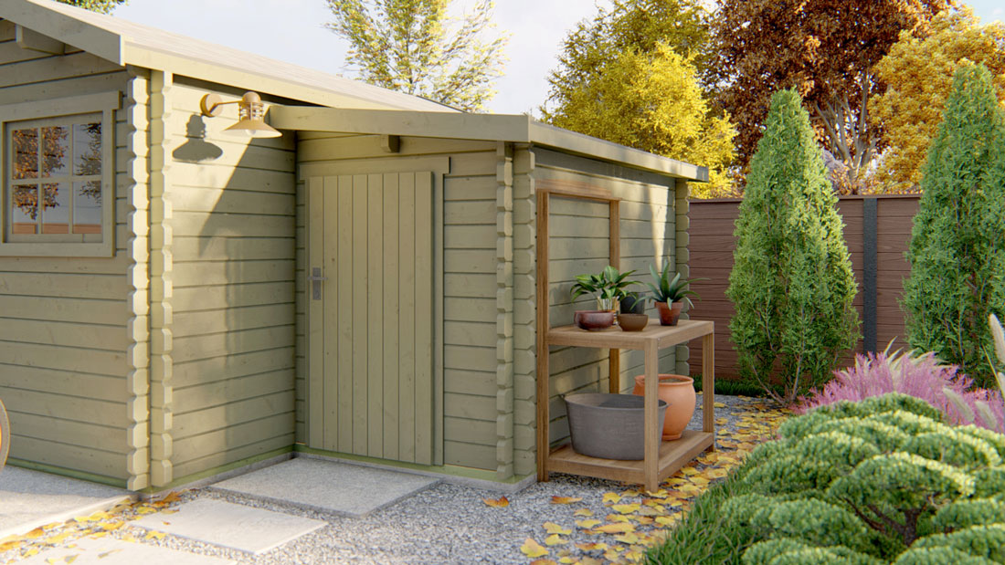 Exemple de grande annexe pour abris de jardin peinte